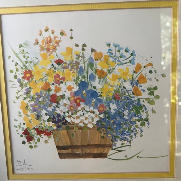 Framed artwork floral basket numbered and signed - Picture 2 of 6